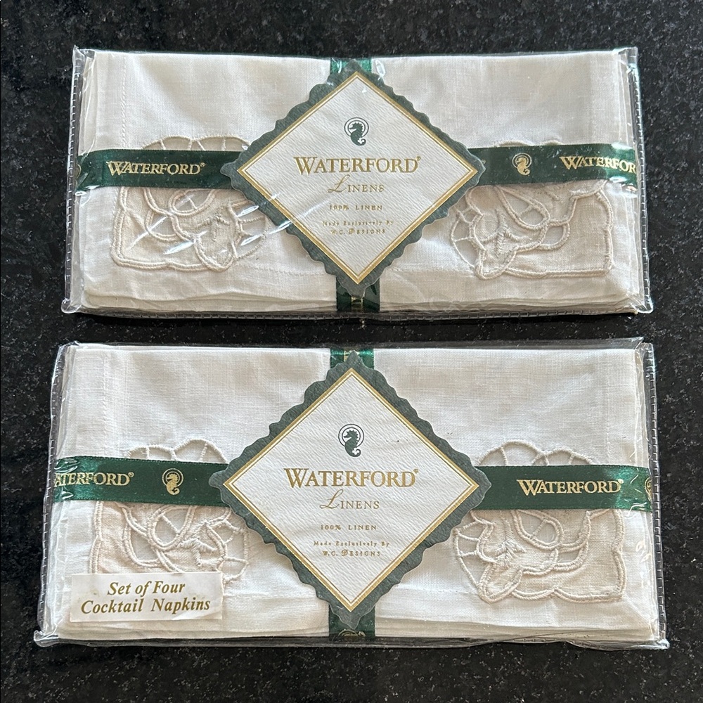 Waterford White Linen Embroidered Cocktail Napkin Set